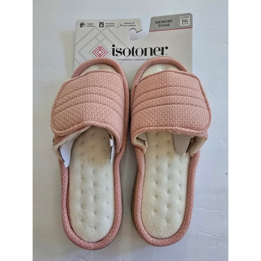 Isotoner Womens Memory Foam Slide Slippers Pink Clay Adjustable Straps LG 8.5-9